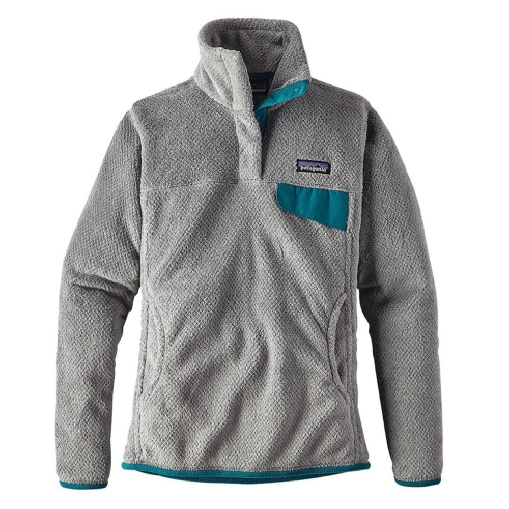 Patagonia Gray Fleece Pullover Jacket with Teal Accents